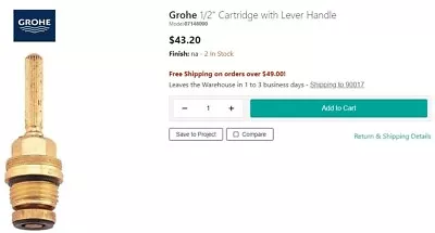 New Grohe 07148 UNIVERSAL 1/2  CARTRIDGE WITH LEVER HANDLE 07148000 • $39.99