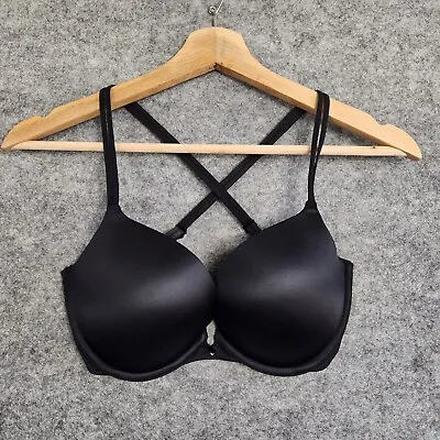 Victorias Secret Bra Womens 10DD 32DD Black Very Sexy Push Up Cross Back • $24.90