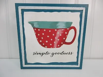 Pioneer Woman Metal Sign Simple Goodness 6 X6  Teal Red Polka Dots Batter Bowl • $8.99