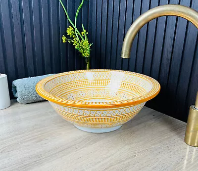 Moroccan Yellow Bathroom Vessel Sink Handcrafted Artisan Sink Washbasin • $190