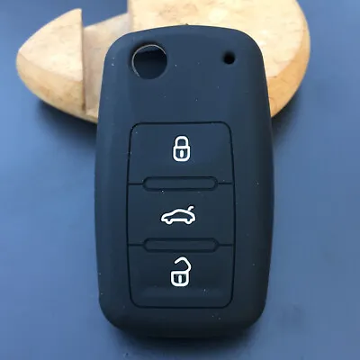 $4.96 • Buy Fit VW Golf Jetta Tiguan 3 Button Smart Remote Key Fob Silicone Case Cover Black