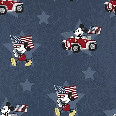 Patriotic Fabric - Disney Mickey Mouse Flag & Cars On Blue - Springs YARD • £10.60