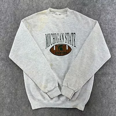 VTG Michigan State Spartans Sweater Mens Medium Gray Embroidered Sweatshirt 90s • $7.96