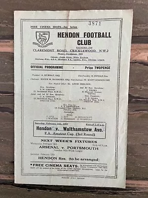 Hendon V Walthamstow Avenue FA Amateur Cup 3rd Rnd 1950/51 • £9.99