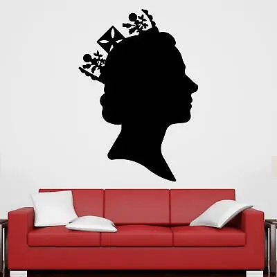 £8.45 • Buy Queen Elizabeth II Profile Younger Wall Sticker Decal  Silhouette Royal Crown