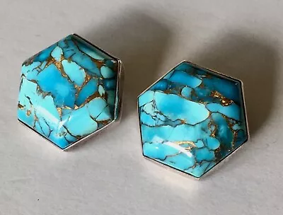 Jay King Mine Finds DTR Sterling Silver Turquoise Hexagon Shape  Stud Earrings • $49.98