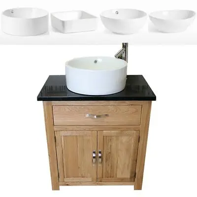 Bathroom Vanity Unit Oak Cabinet Wash Stand Black Quartz & Ceramic Basin 502 • £473.76