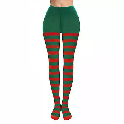 Green And Red Coloured Striped Thick Sheer Tights UK Christmas Dance Party • £5.99