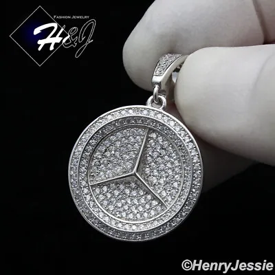 Men 925 Sterling Silver Icy Bling Cz Gold Plated/silver 3d Round Pendant*sp279 • $33.99