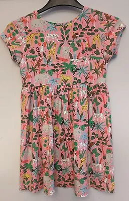 Mini Boden Girls Jersey Pink Short-Sleeve Jungle Animal Print Dress Age 9-10 Yrs • £11.99