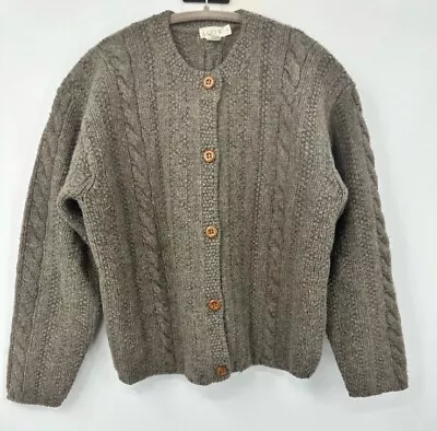 Vintage J Crew Cable Knit Cardigan Wool Fisherman Sweater 90s Gray Medium • $75