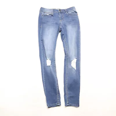 Mudd Women's Juniors Size 7 Blue Skinny Leg Distressed Medium Wash Stretch Jeans • $13.19