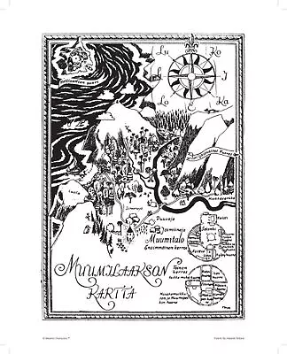 Moomin Poster The Map Of Moomin Valley Finnish 24 X 30 Cm Black And White • $15.25
