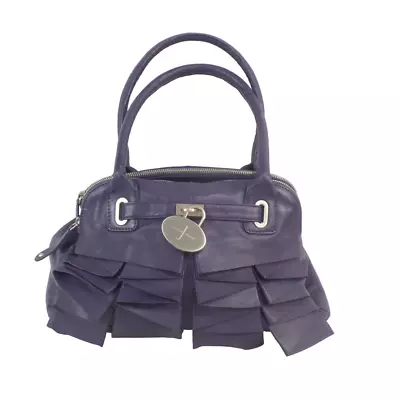 Ladies JASPER CONRAN Purple Top Handle Frill Leather Handbag • £5.45