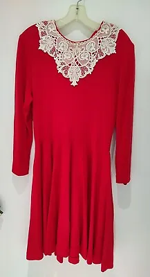 EXPO Vintage Red Wht Lace Collar Beautiful ❤️ Prairie Dress Size14 For Valentine • $19.95