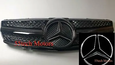 Mercedes R230 SL500 SL600 Grille Grill Illuminated LED Logo Emblem Glossy Black • $256.49