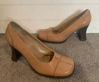 $10 • Buy AMANDA SMITH Women’s Size 8.5 Camel Brown Leather Heels Slip On Shoes