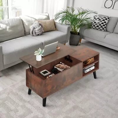 2 Tier Round Lift Top Coffee Table With Hidden Storage Compartment Home Office • $64.99