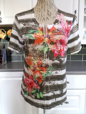 £7 • Buy Gerry Weber Flower Print Zip Up Short Sleeve Top Size 14