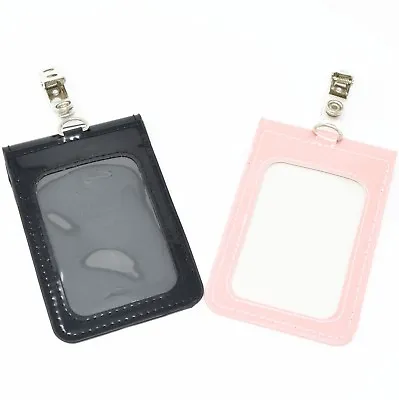 Pink Black Vertical PU Leather ID Badge Holder Pocket Wallet With ID Strap Clip • $4.99