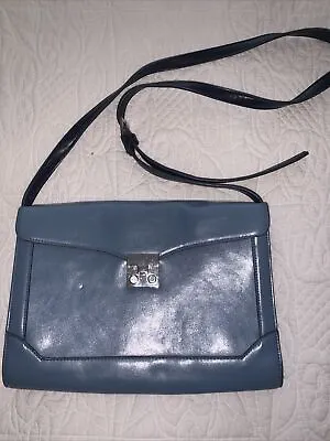 £25 • Buy M&S Collection Auth Leather Cross Body / Shoulder Bag In Pale Blue & Navy Immac