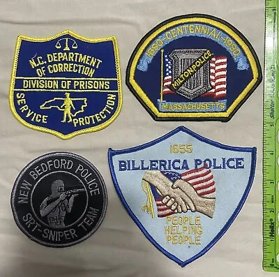 Lot Of 4 Police Patches Milton New Bedford Billerica Massachusetts NC Correction • $11