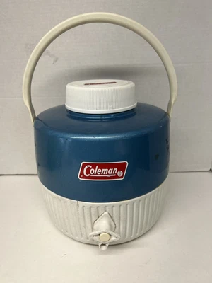 $9.95 • Buy Vintage Retro Coleman Blue/ White 1 Gal Thermos Cooler Water Jug Beverage Metal