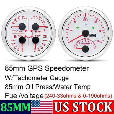 2 Gauge Set GPS Speedometer 0-120MPH Fuel Gauge Oil Press Car Marine Boat Truck • $90.89