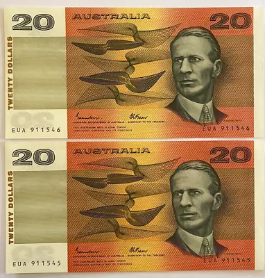 1985 $20 Paper Bank Notes- Johnston & Fraser- AUnc - Consecutive Notes - R409a • $92