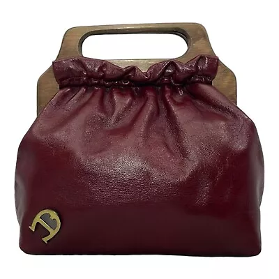 Vintage 60s 70s ETIENNE AIGNER Small Leather Clutch Bag Handbag Wooden Handle • $399.99