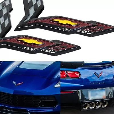 For Corvette C7 2014-2019 Gloss Black Front & Rear Set Cross Flags Decal Emblem • $16.99