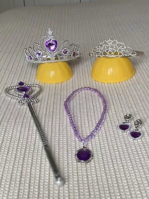 Princess Dress Up Accessories Set - 2x Princess Crowns Wand Necklace Earrings • £10