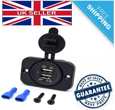 USB Charger Socket - 12v Dual USB Power Outlet 2A/1A Power Adapter For Car Marin • £9.99