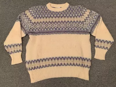 Vintage Iceland Viking Wool Sweater Sz L 100% Wool Print • $35