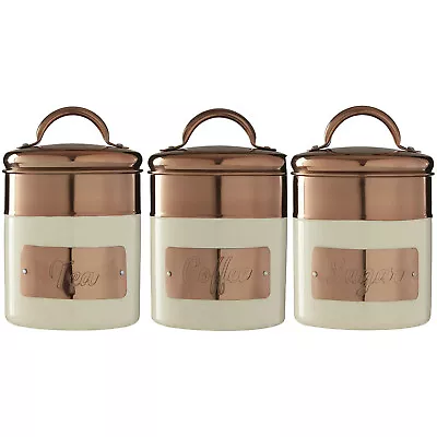 3pcs Copper Cream Canister Kitchen Storage Jars Tea Coffee Sugar Stainless Steel • £35.50