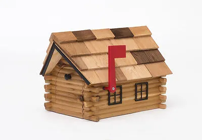 Log Cabin Wooden Mailbox With Black Trim Authentic Amish-made In USA • $219