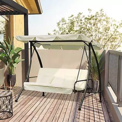 3 Seater Garden Swing Chair 2-in-1 Hammock Bed W/ Adjustable Canopy Cushions • £188.99