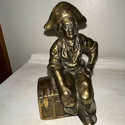 Vintage Solid Brass Pirate Bookend Sitting On Treasure Chest Skull & Crossbones • $29