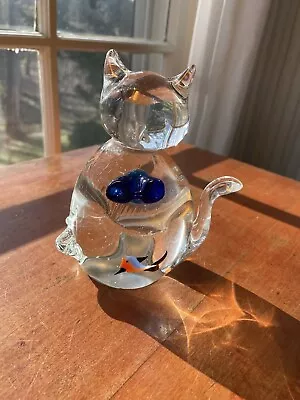 Murano Glass Cat With Fish In Belly • $30