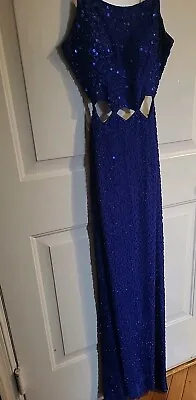 Vintage Andretta Donatello Cut Out Prom Gown Womens XS Royal Blue Beaded Dress • $35
