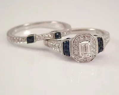 3Ct Emerald Real Moissanite Halo Wedding Bridal Set Ring 14K White Gold Plated • $334.04