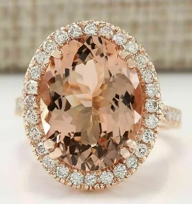 3Ct Oval Cut Created Morganite Women's Halo Engagement Ring 14K Rose Gold Over • $75.23