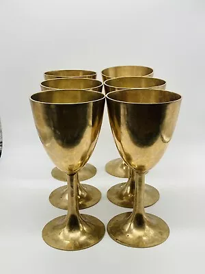 Vintage Brass Metal Stemmed Wine Goblets Chalices Set Of 6 Korean 6 1/2” Tall • $35