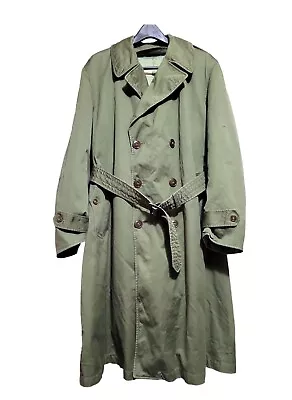 Vtg 1950s Army Military Heavy Overcoat Trench Wool Liner Belt O.G. 107 Reg-Large • $99.99