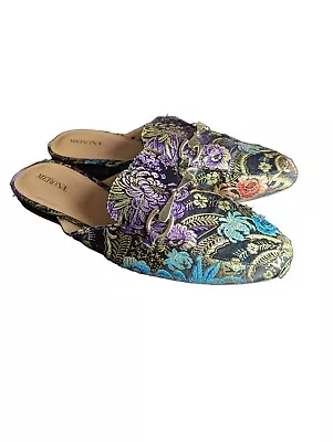 Merona Satin Paisley Slip-On Mules Gold Buckle • $15