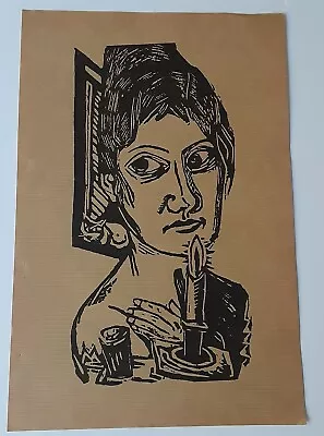 Authentic! Vintage Max Beckmann Woodcut Of Woman With Candle • $600