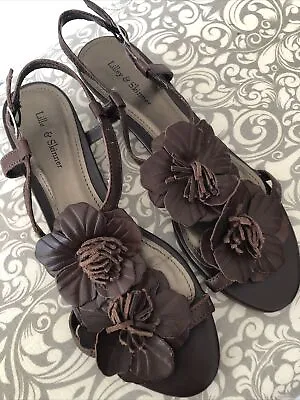 Lilley & Skinner Brown Leather Sandals Flower Motif. Size 6 • £8