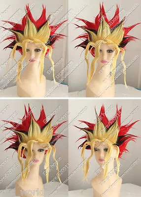 Yugioh Spiel Muto Wig Short Red Black Yellow Mix Cosplay Party Wig • $35.10