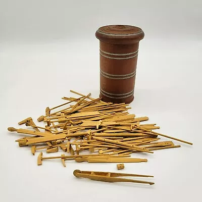 19th Century Pickup Sticks Game Decorated Treen Box 108 Pcs Mikado • $89