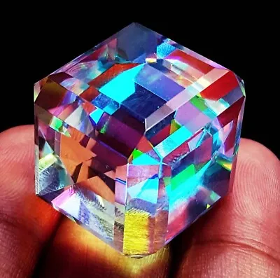 GIE Certified 152 Ct Natural Cube Cut Rainbow Color Mystic Quartz Gemstone • $26.46
